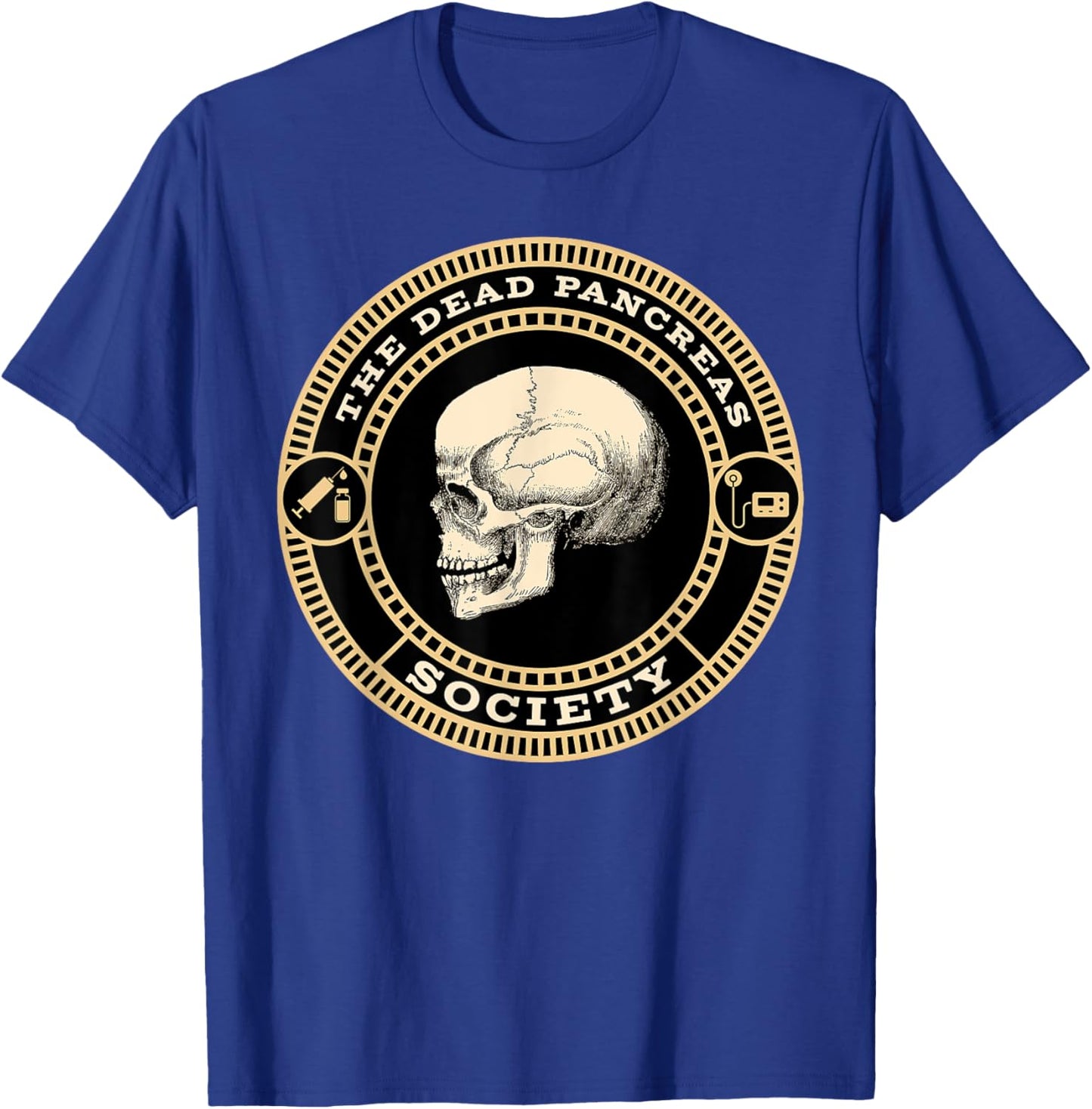 Dead Pancreas Society Type One Diabetes T1D Awareness Skull T-Shirt - T-Shirt | Royal