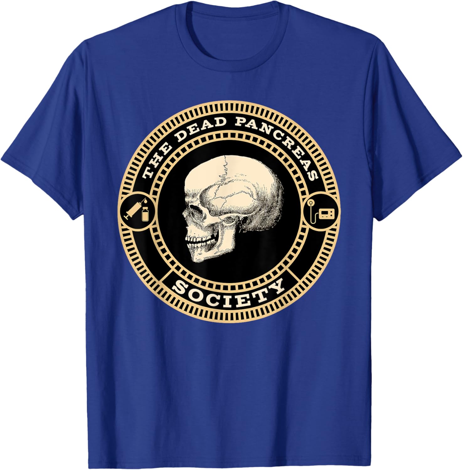 Dead Pancreas Society Type One Diabetes T1D Awareness Skull T-Shirt - T-Shirt | Royal