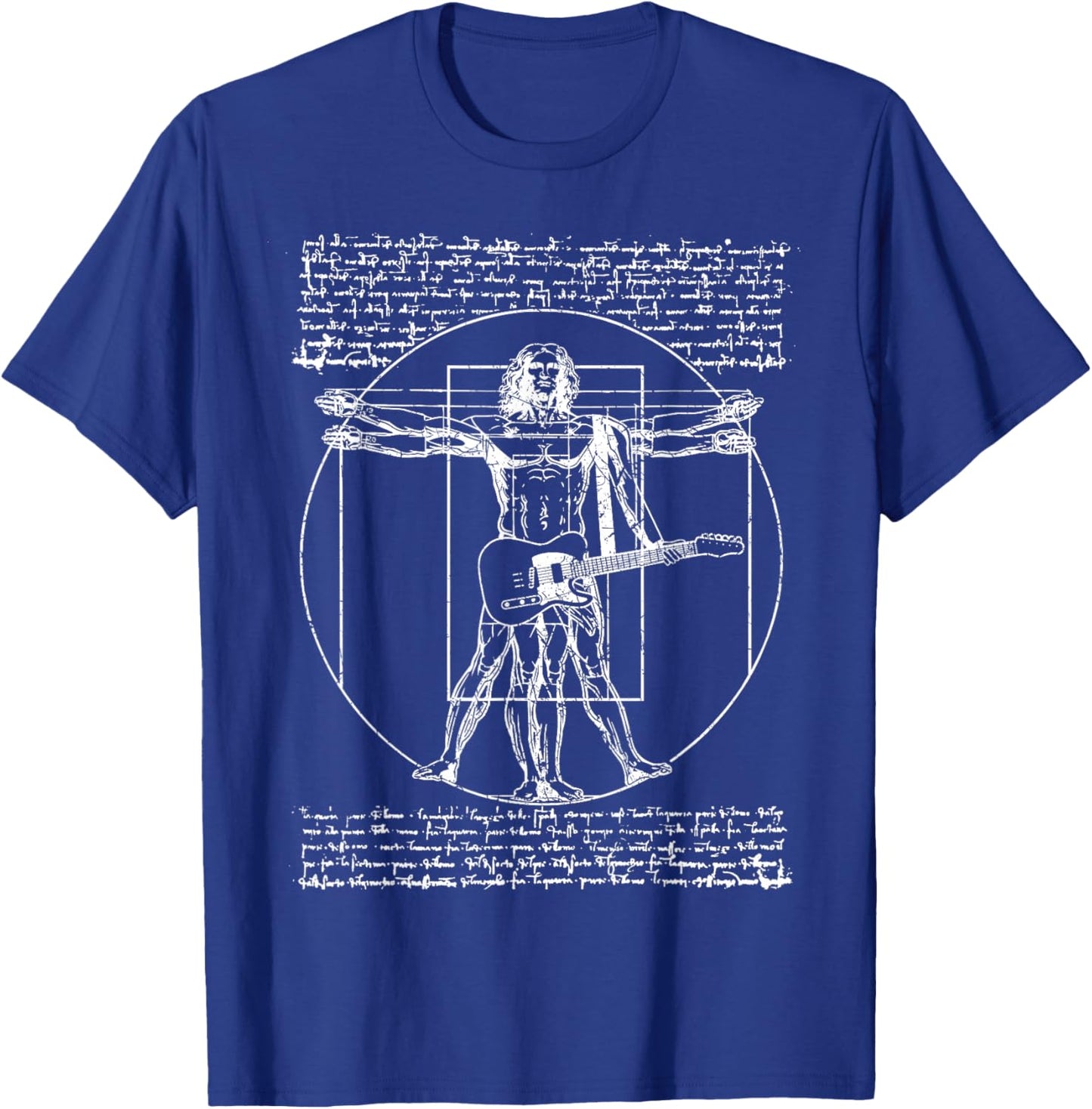 DA Vinci Vitruvian Guitar Man Rock Music Fan Rock n Roll T-Shirt - T-Shirt | Royal