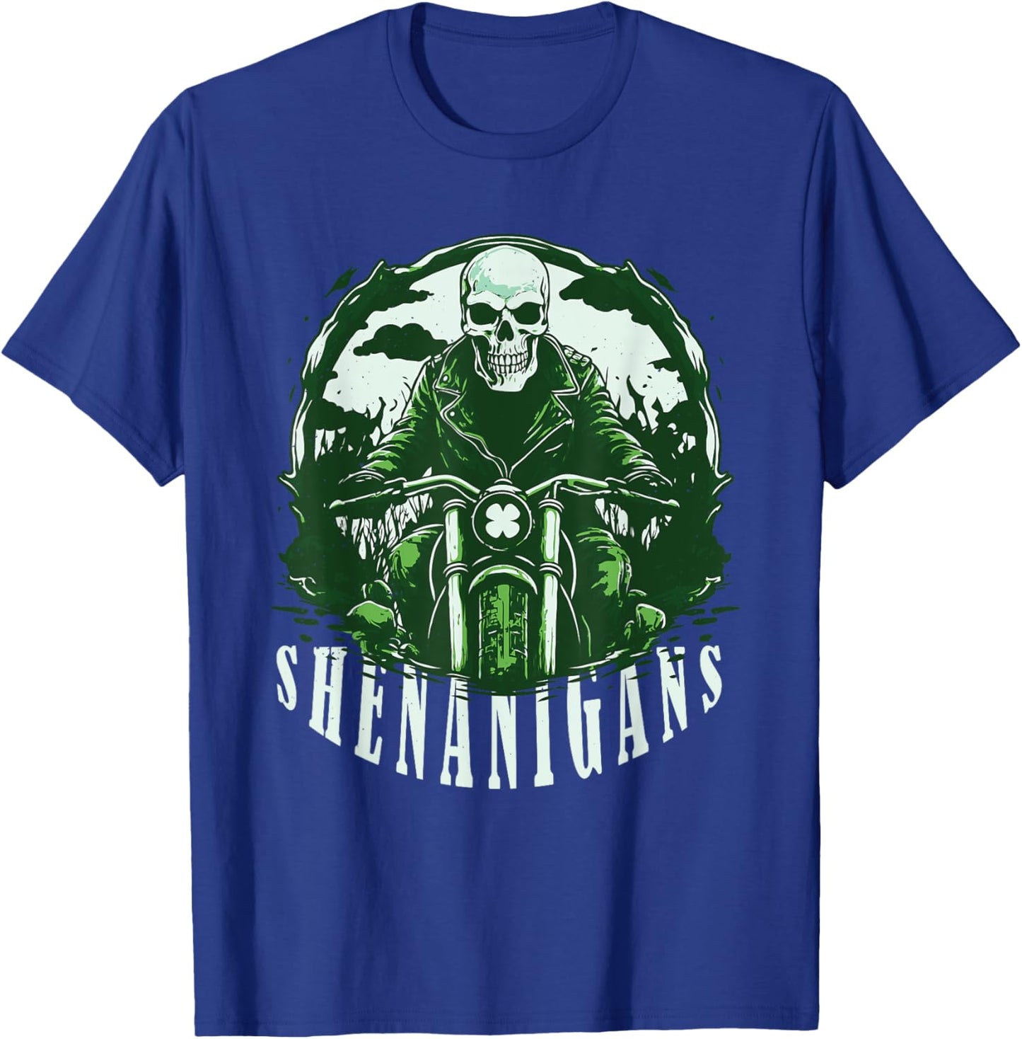 St Patrick's Day for Motorcycle Shenanigans, Irish Skull T-Shirt - T-Shirt | Royal