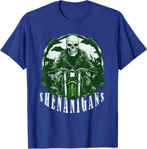 St Patrick's Day for Motorcycle Shenanigans, Irish Skull T-Shirt - T-Shirt | Royal