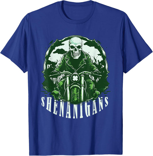 St Patrick's Day for Motorcycle Shenanigans, Irish Skull T-Shirt - T-Shirt | Royal
