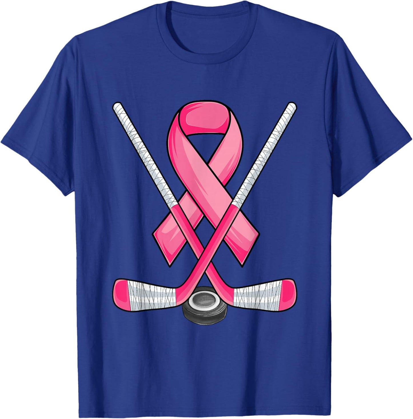Ice Hockey Pink Ribbon Breast Cancer Awareness Sport Lover T-Shirt - T-Shirt | Royal