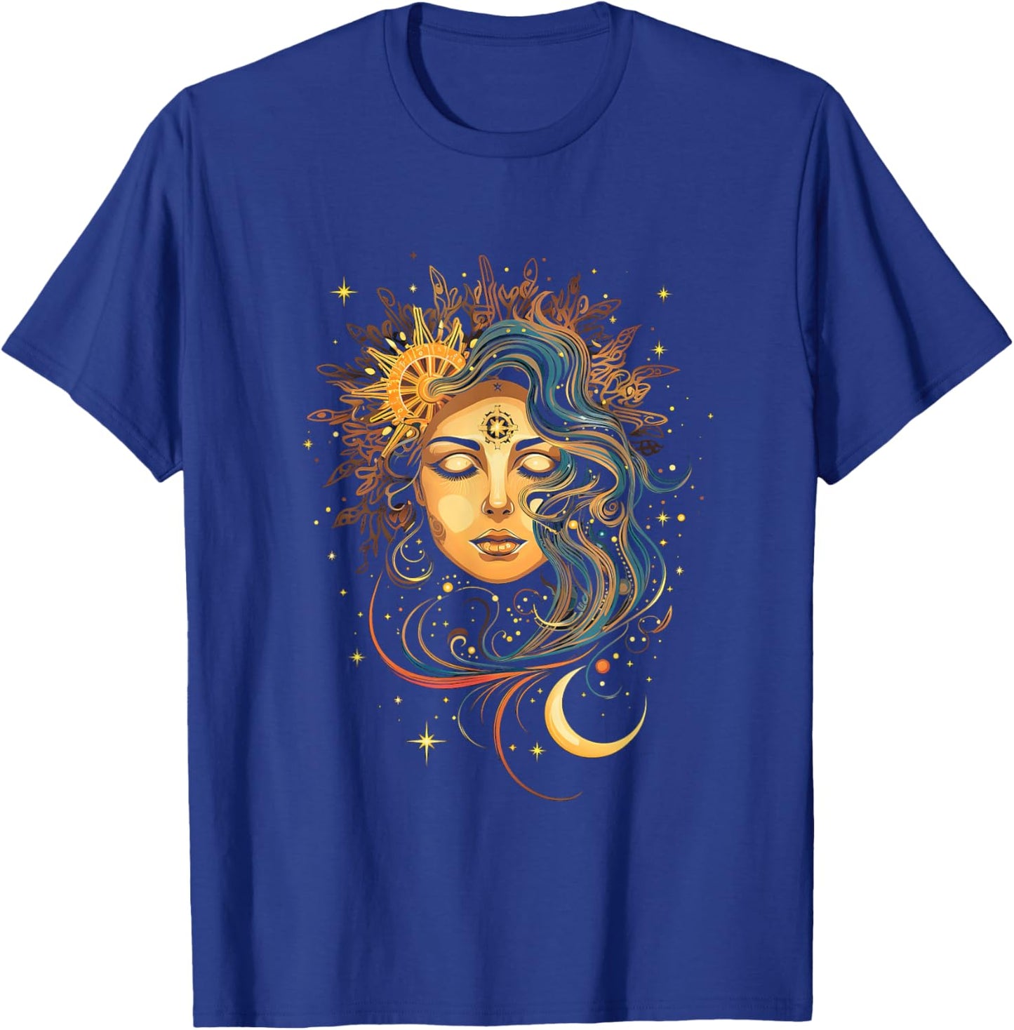 Mystic Sun and Moon Woman Mystical Flowers Aesthetic T-Shirt - T-Shirt | Royal