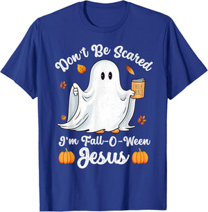 Cute Ghost Christian Halloween Fall-O-Ween Jesus Pumpkin T-Shirt - T-Shirt | Royal
