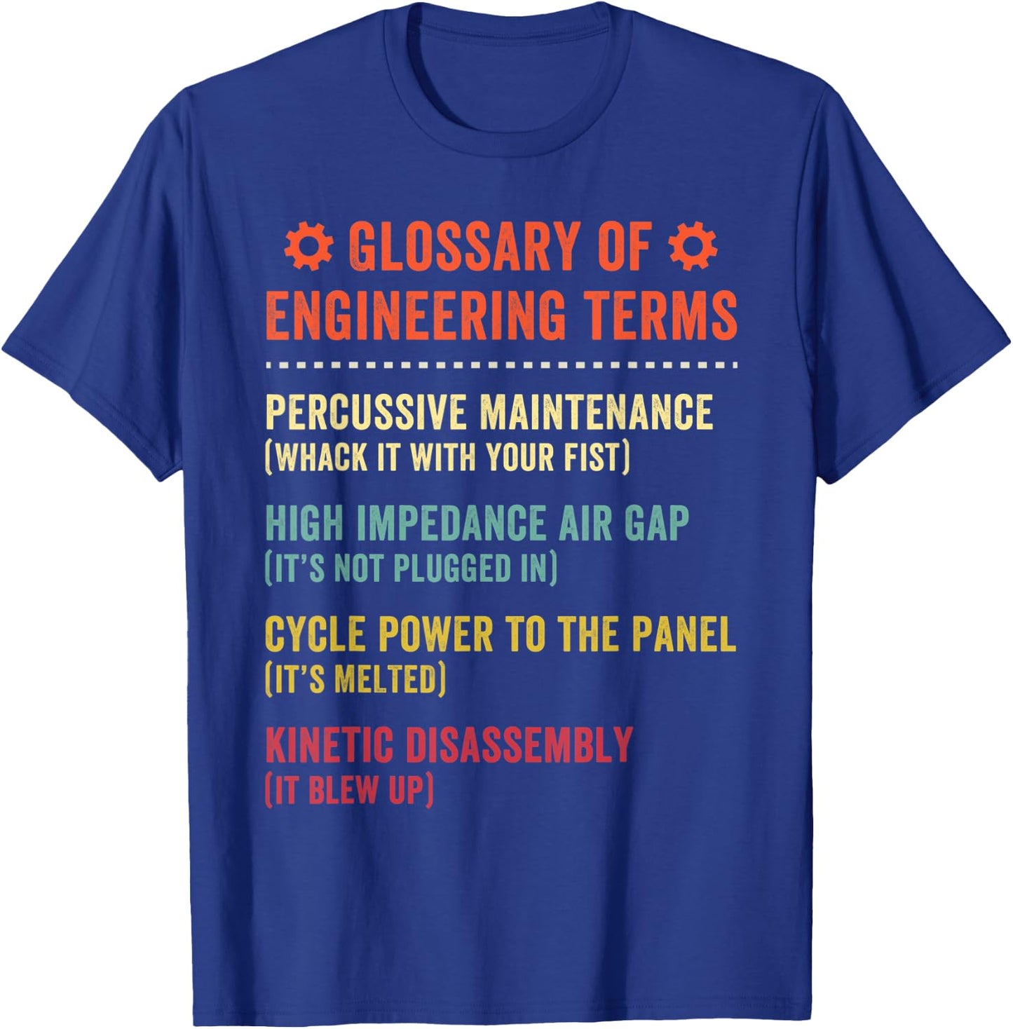 Glossary of Engineering Terms Funny Engineer Definitions T-Shirt - T-Shirt | Royal
