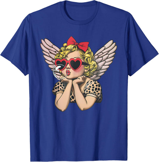 Cute Cupid Sunglasses Blowing Bubble Valentines Day Retro T-Shirt - T-Shirt | Royal