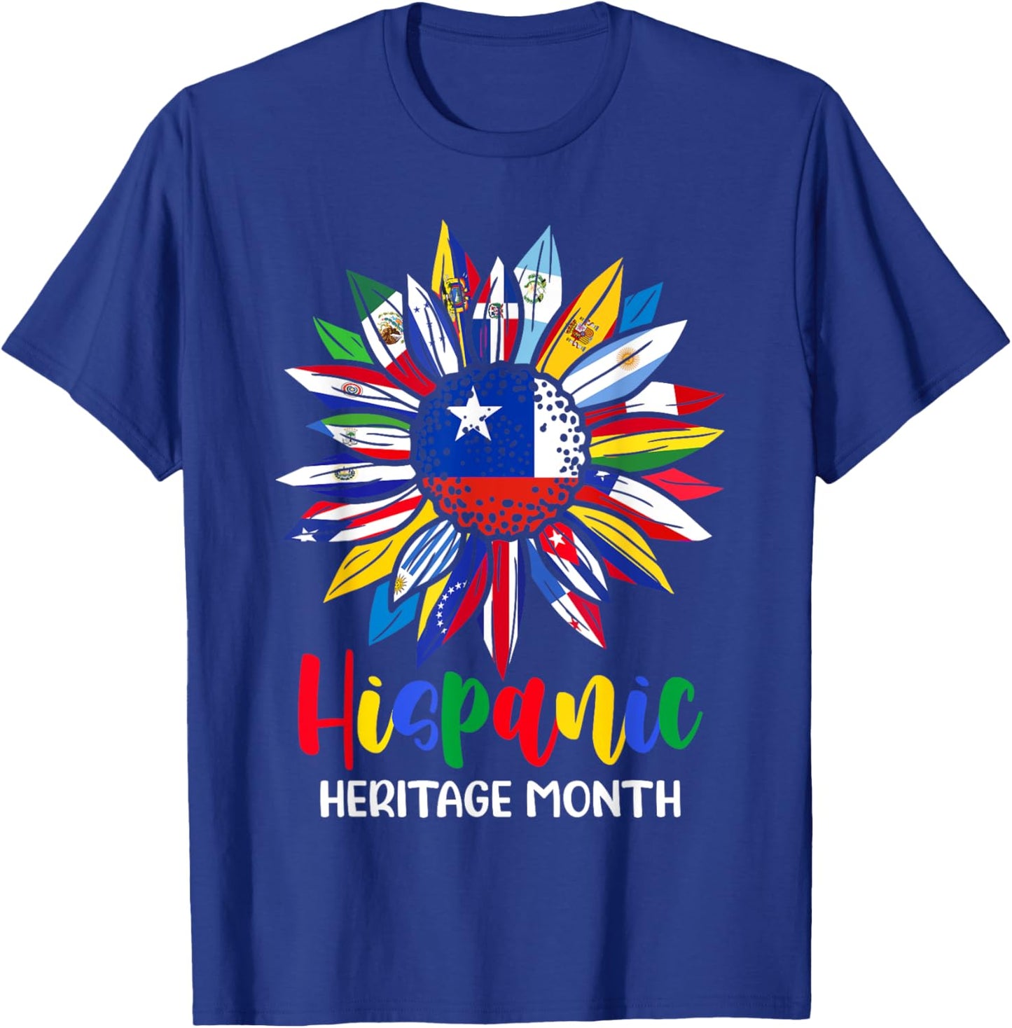 Hispanic Heritage Month Chile Flag Sunflower Latino Flags T-Shirt - T-Shirt | Royal