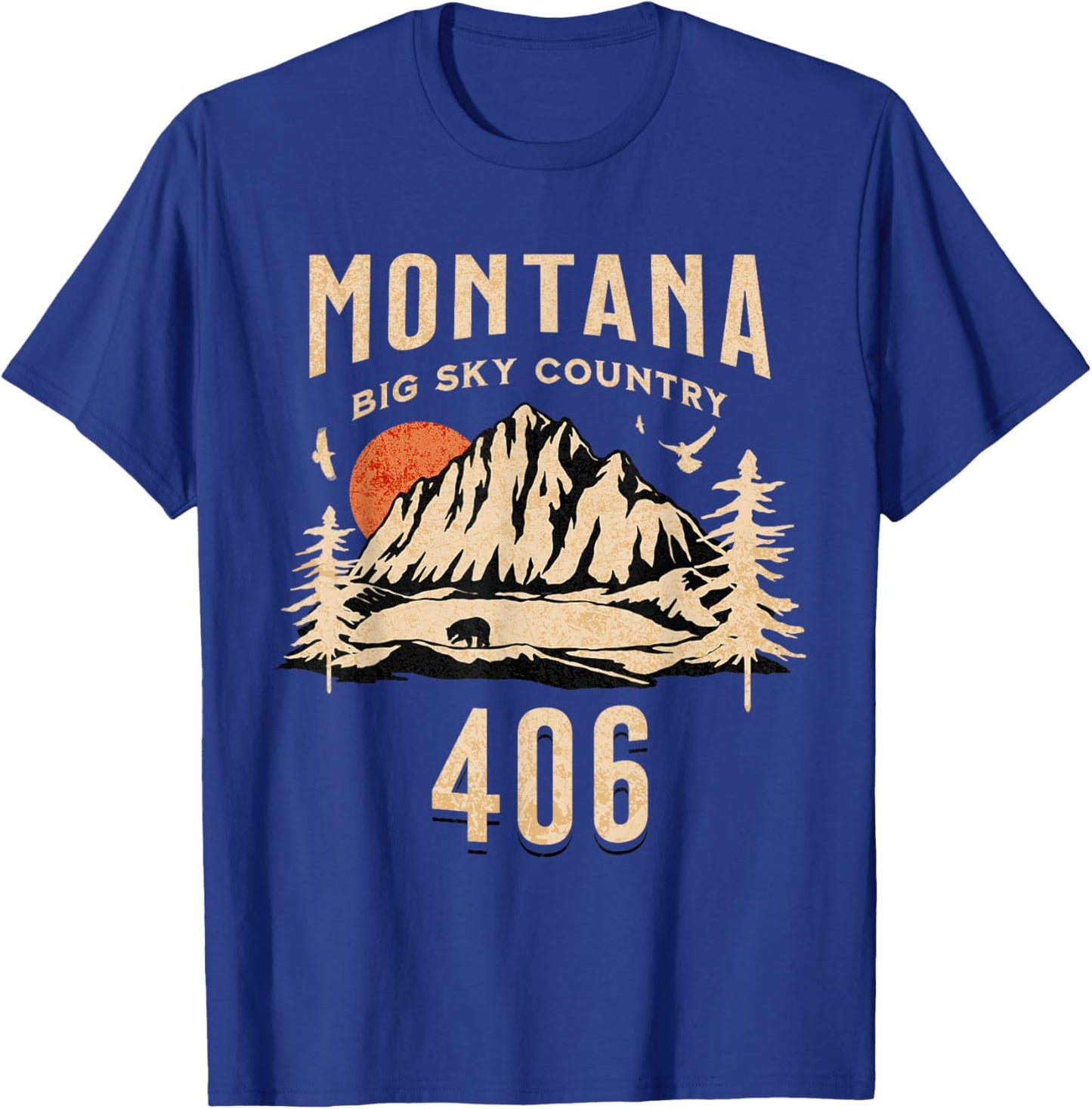 406 Montana Area Code, Big Sky Country, Montana Outdoors T-Shirt - T-Shirt | Royal