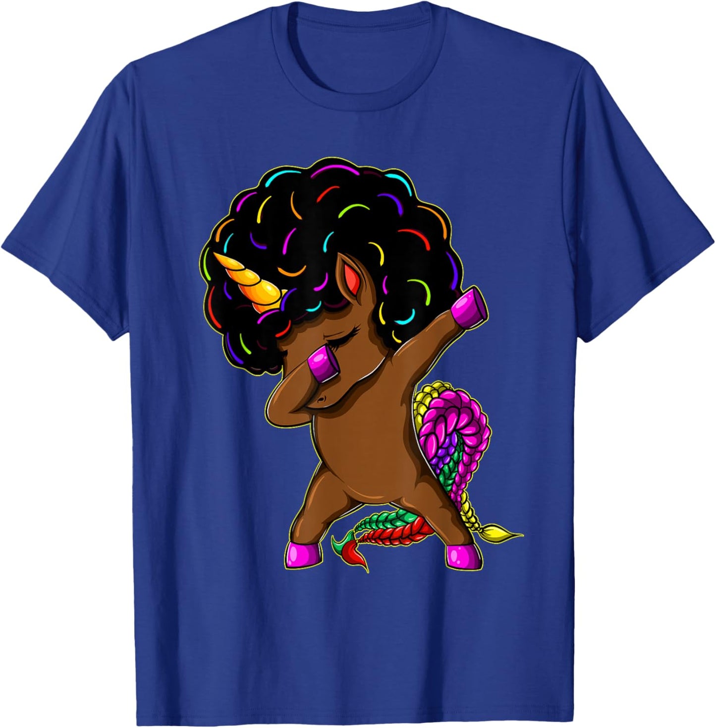 Dabbing Unicorn Afro Natural Hair Black Girl Unicorn T-Shirt - T-Shirt | Royal