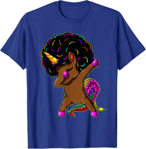 Dabbing Unicorn Afro Natural Hair Black Girl Unicorn T-Shirt - T-Shirt | Royal