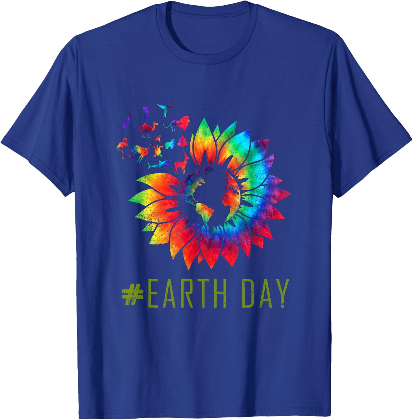 Earth Day Hippie Tie Dye Sunflower Earth Animals Outfit T-Shirt - T-Shirt | Royal