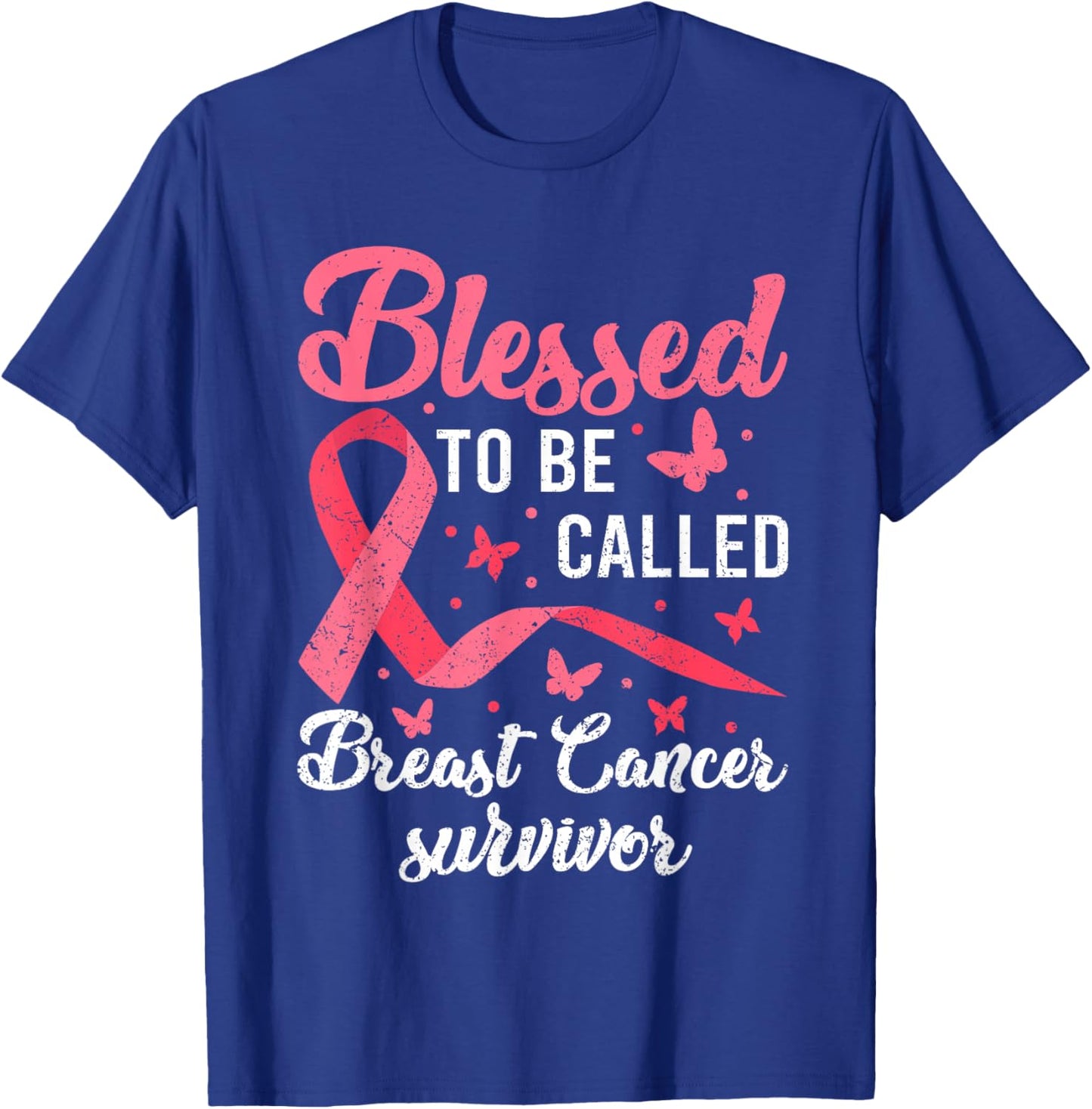 Blessed With Cancer Shirts, Pink Butterfly Breast Cancer T-Shirt - T-Shirt | Royal