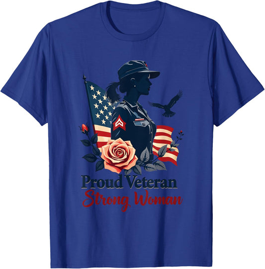 Proud Veteran Strong Woman Female Veteran T-Shirt - T-Shirt | Royal