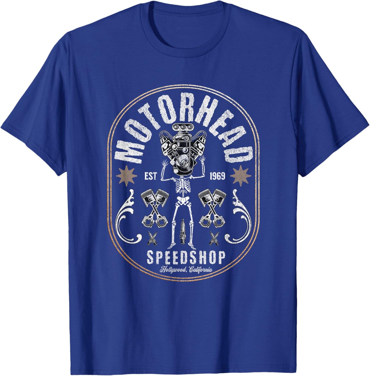 Skeleton Motor Head Speed Shop Hot Rod Mechanic Car Lover T-Shirt - T-Shirt | Royal