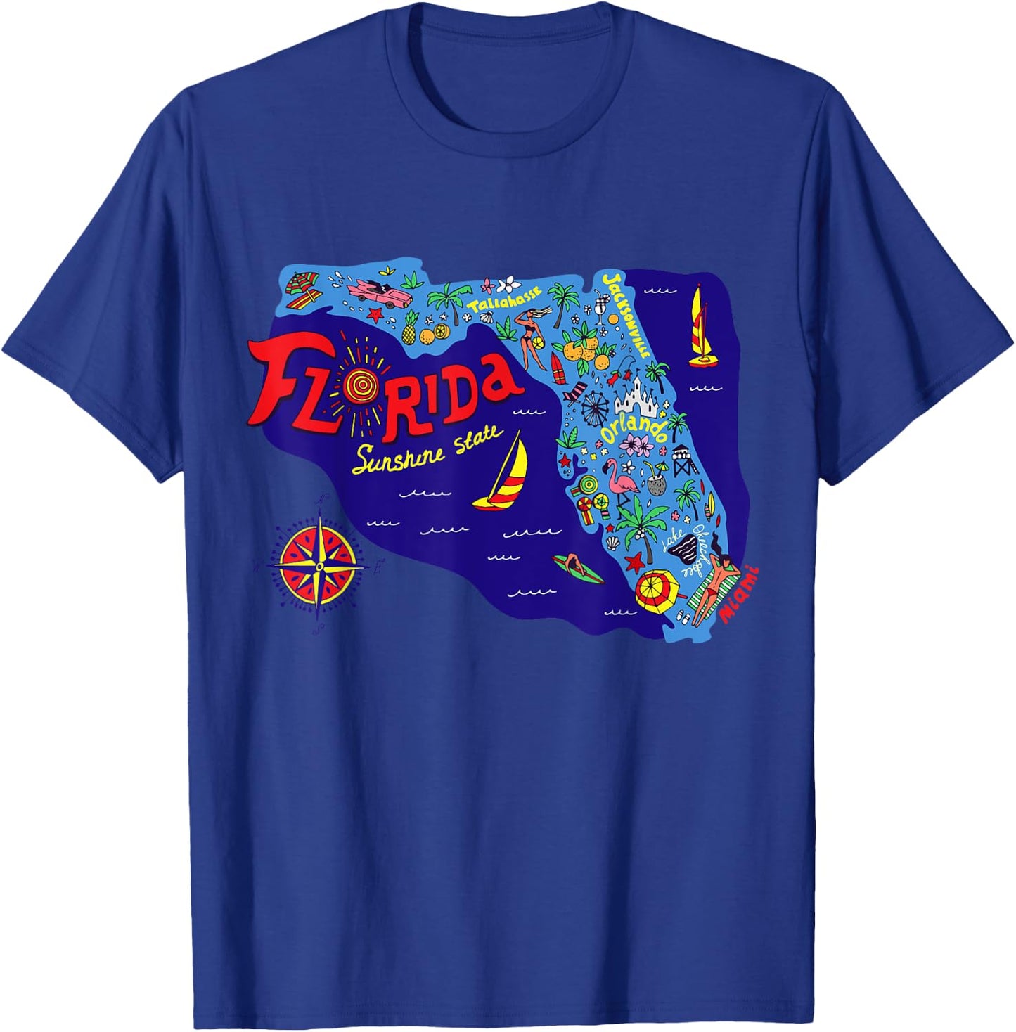 I Love Florida T Shirt, Cute Colorful Florida Graphic Map T-Shirt - T-Shirt | Royal