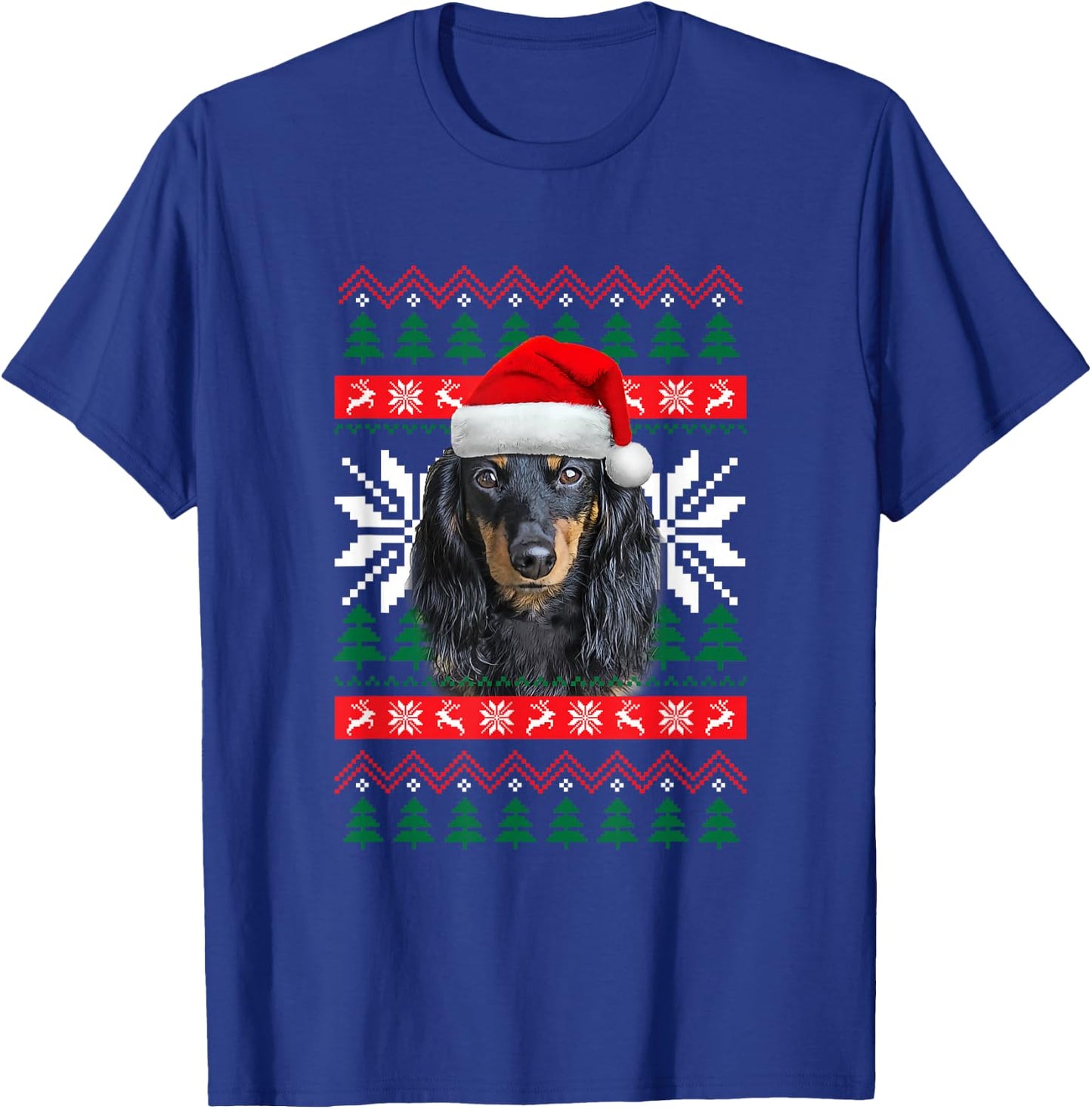 Dachshund Ugly Christmas Sweater Style Santa Hat Doxie Dog Men Women Kids T-Shirt - T-Shirt | Royal