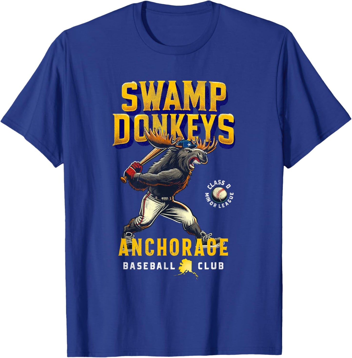 Anchorage Swamp Donkeys Retro Minor League Baseball Team T-Shirt - T-Shirt | Royal