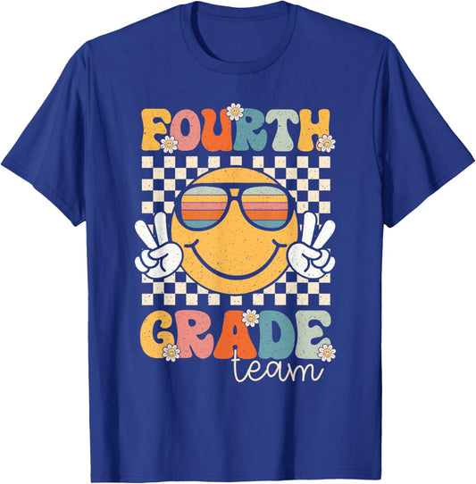 Fourth Grade Team Smile Retro 1st Day of School 4th Grade T-Shirt - T-Shirt | Royal