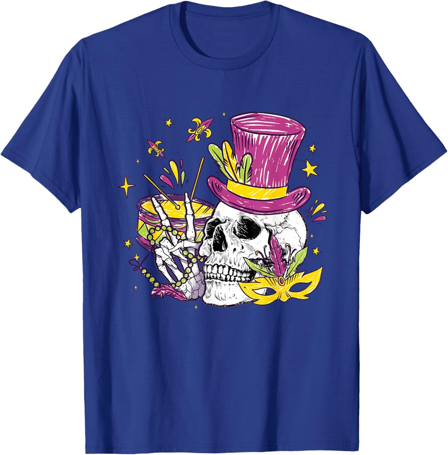 Funny Sugar Skull Mardi Gras Party Apparel Men Women Kids T-Shirt - T-Shirt | Royal