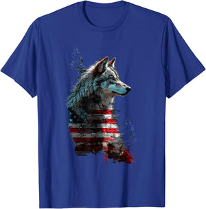 Wolf Outfit Patriotic Wolves 4th Of July USA American Flag Women Men T-Shirt - T-Shirt | Royal