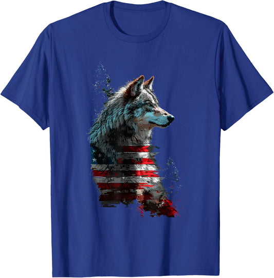 Wolf Outfit Patriotic Wolves 4th Of July USA American Flag Women Men T-Shirt - T-Shirt | Royal