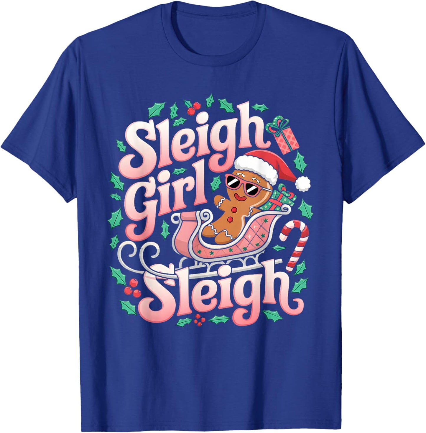 Groovy Pink Christmas Sleigh Girl Sleigh Gingerbread Holiday T-Shirt - T-Shirt | Royal