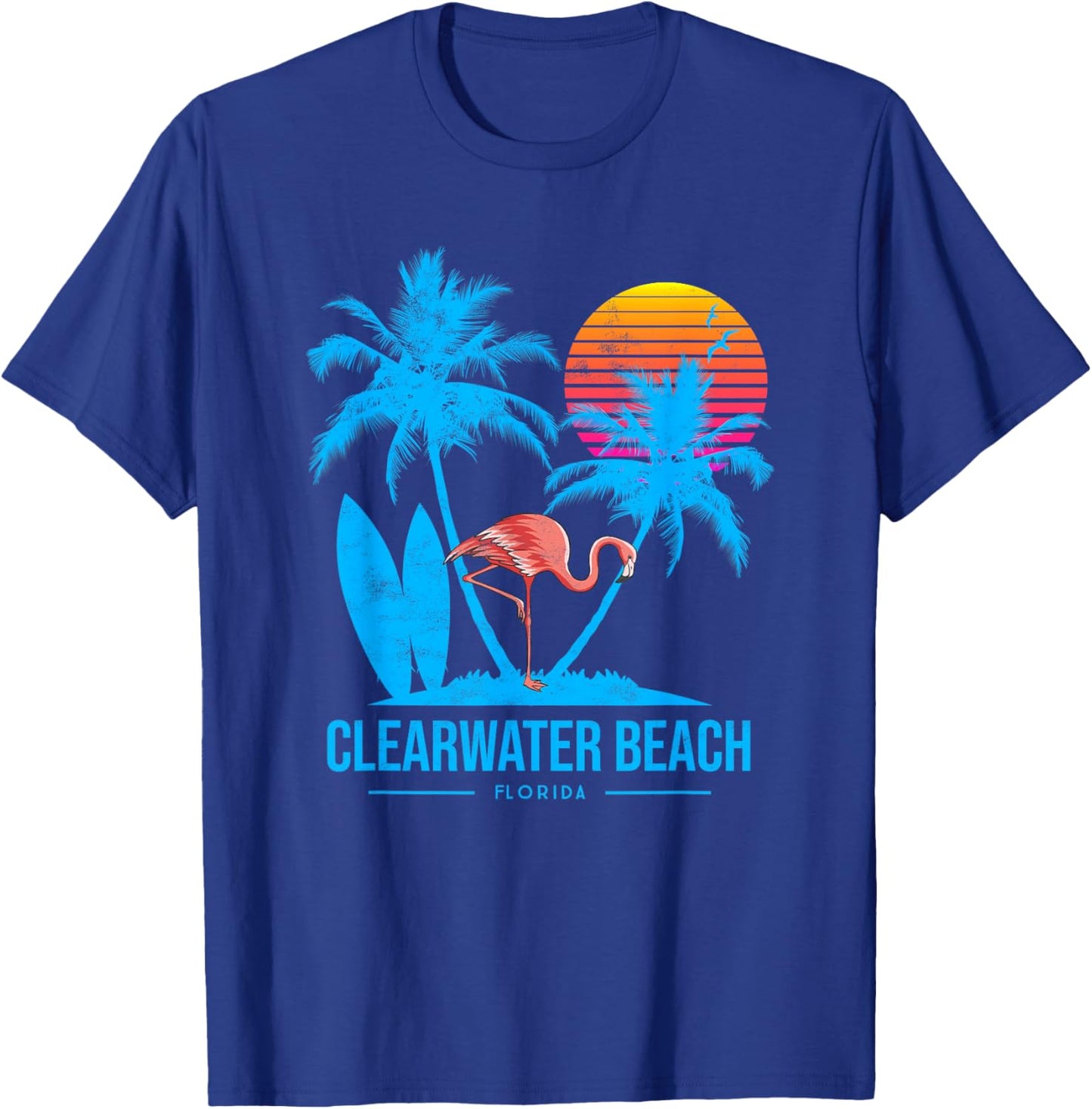 Clearwater beach. Flamingo and palm trees tropical sunset T-Shirt - T-Shirt | Royal