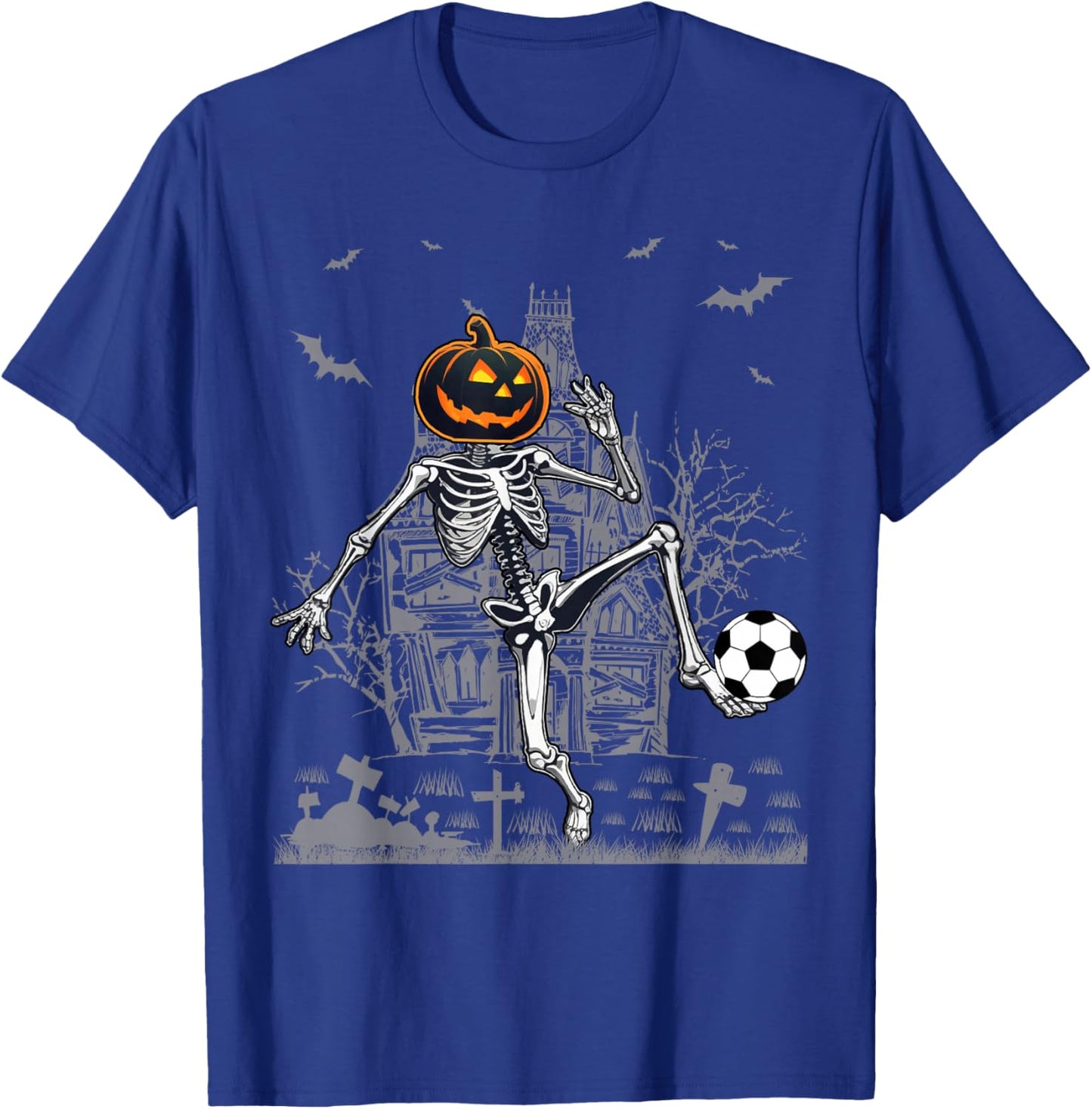 Soccer Skeleton Halloween Men Boys Soccer Halloween T-Shirt - T-Shirt | Royal