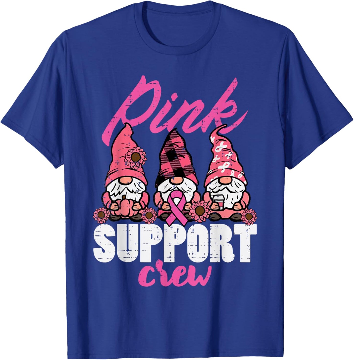Breast Cancer Gnomes Pink Support Crew Aware Women Kids Men T-Shirt - T-Shirt | Royal