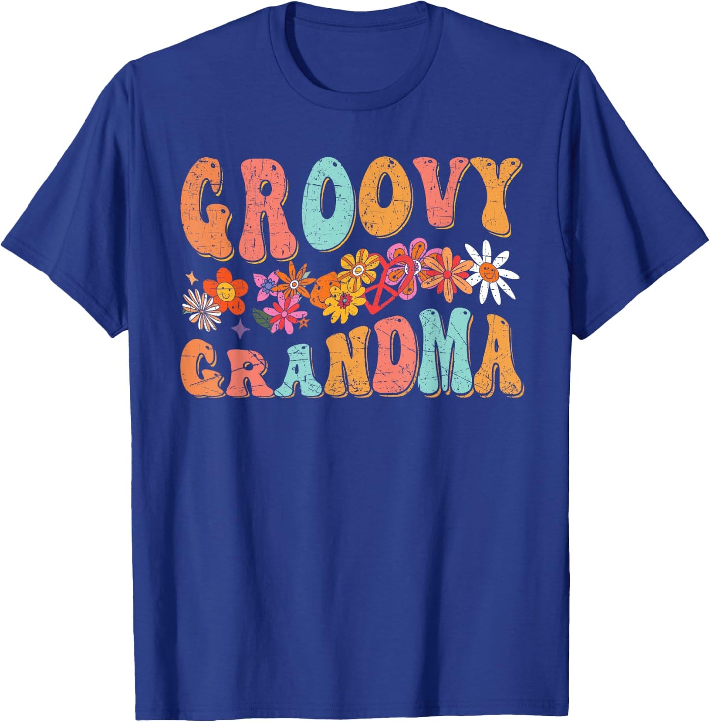 Groovy Grandma Retro Colorful Flowers Design Grandmother T-Shirt - T-Shirt | Royal