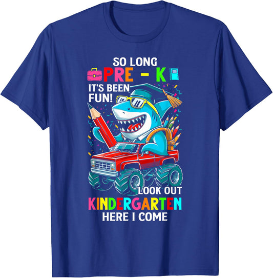 So long pre k its been fun shark shirt prek graduation 2024 T-Shirt - T-Shirt | Royal