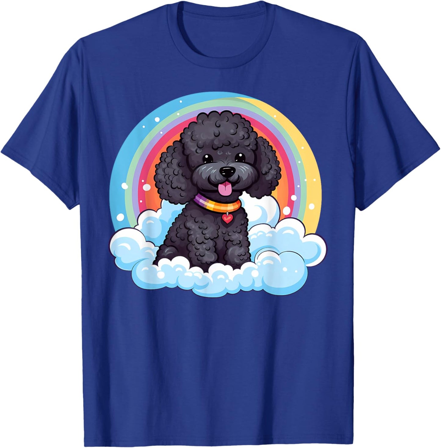 Cute Black Poodle Rainbow Cloud Puppy Dog Kawaii Animals Women Kids T-Shirt - T-Shirt | Royal