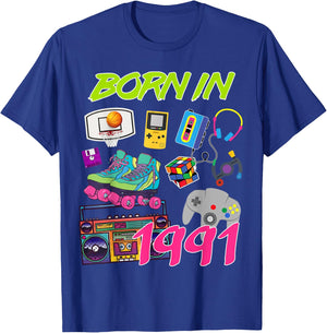 Retro Born In 1991 29th Birthday T-Shirt - T-Shirt | Royal