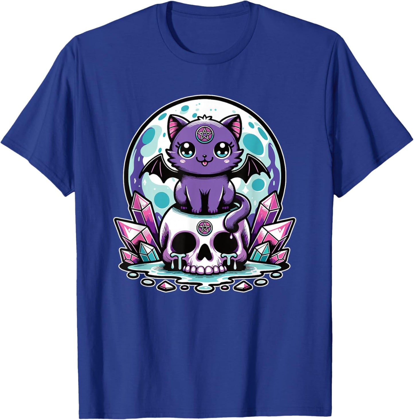 Kawaii Pastel Goth Cute Creepy Cat Bat Skeleton T-Shirt - T-Shirt | Royal