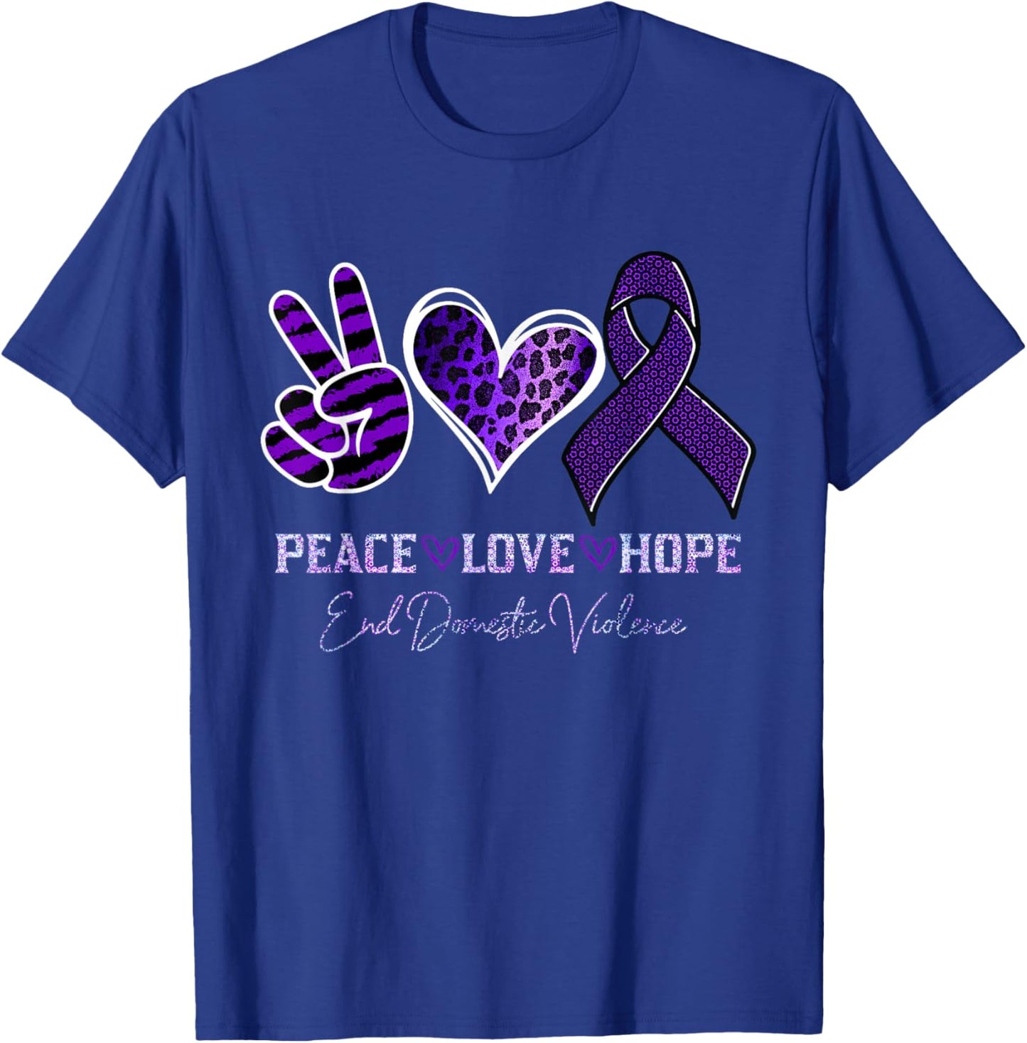 Peace Love Hope Leopard End Domestic Violence Awareness T-Shirt - T-Shirt | Royal