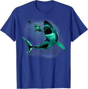 Scuba Diver, Great White Shark & Megalodon Shark Diving T-Shirt - T-Shirt | Royal