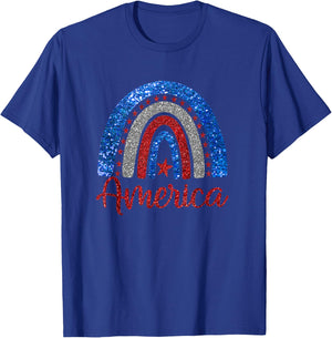 Patriotic Rainbow AMERICA Love USA Scandinavian Rainbow Art T-Shirt - T-Shirt | Royal