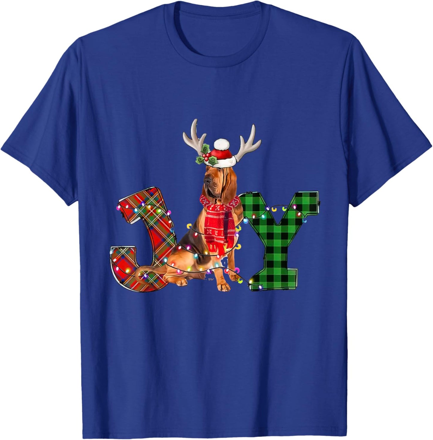 Joy Christmas Lights Bloodhound Dog Santa Hat Pajama Men Women Kids T-Shirt - T-Shirt | Royal