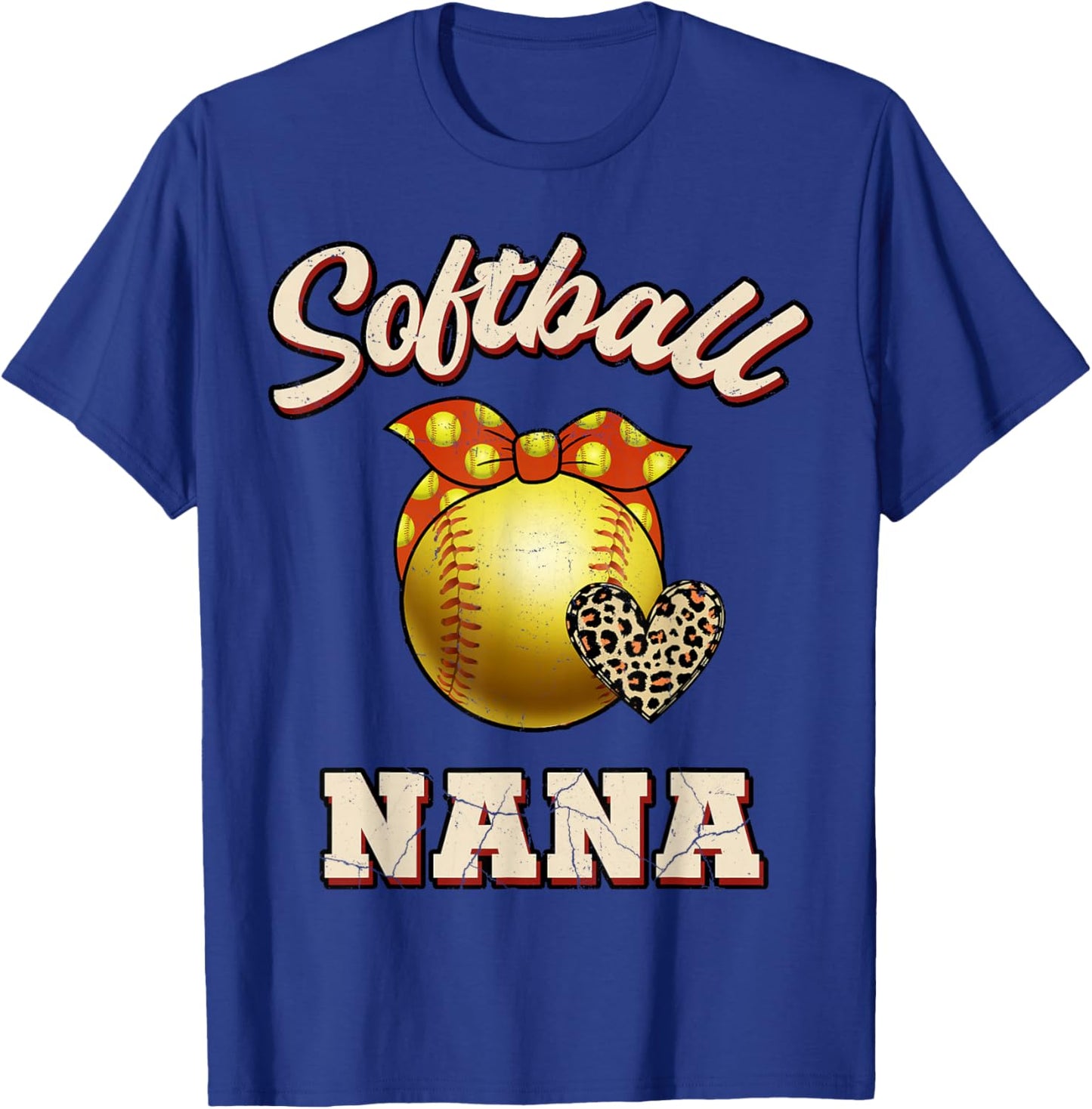 Softball Nana Leopard Heart Fans Mother's Day Gift T-Shirt - T-Shirt | Royal