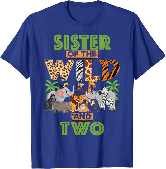 2nd Birthday Zoo Safari Jungle Sister Of The Wild and Two T-Shirt - T-Shirt | Royal