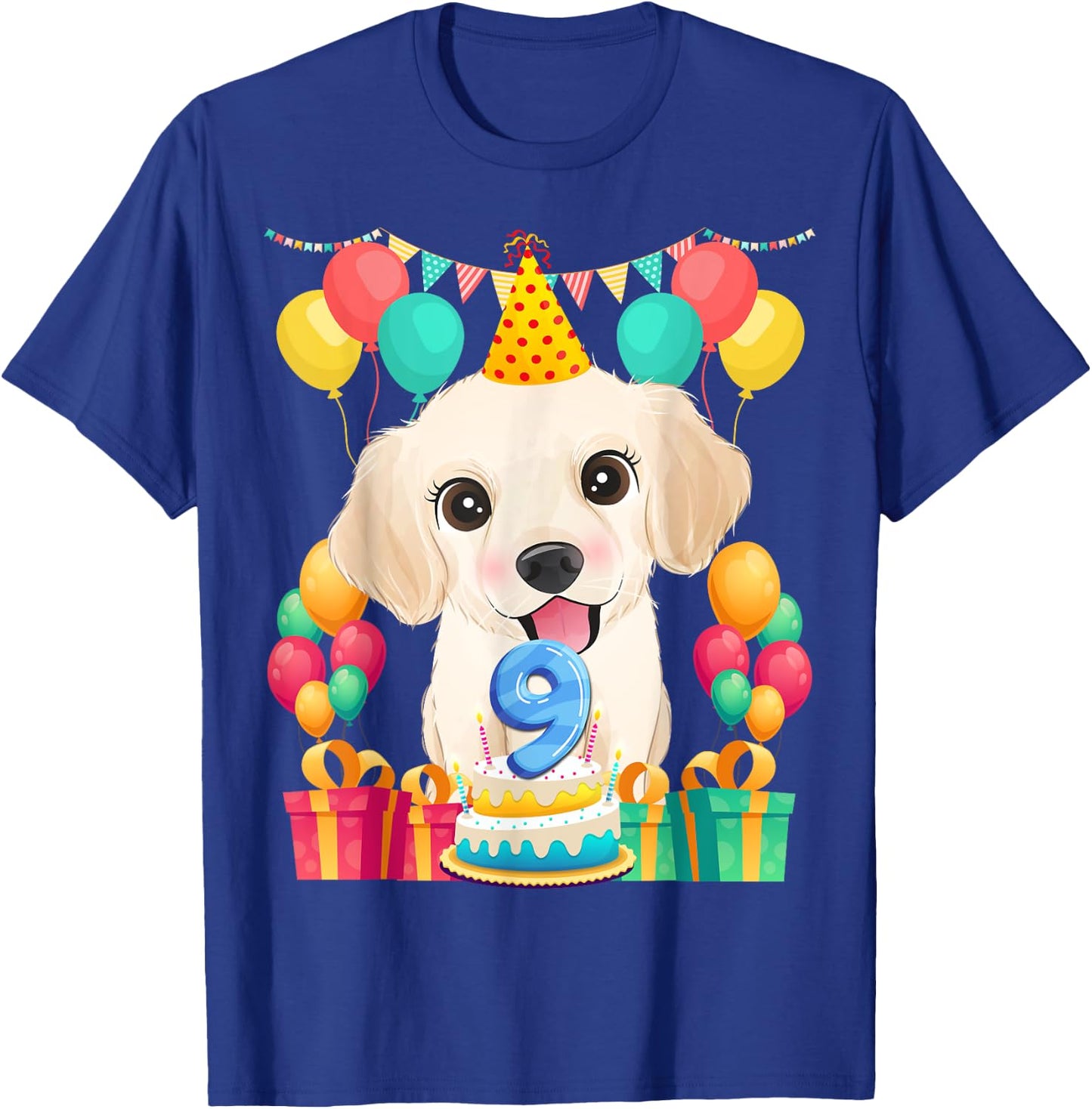 Golden Retriever 9th Birthday 9 Year Old Cute Dog Lover Gift T-Shirt - T-Shirt | Royal