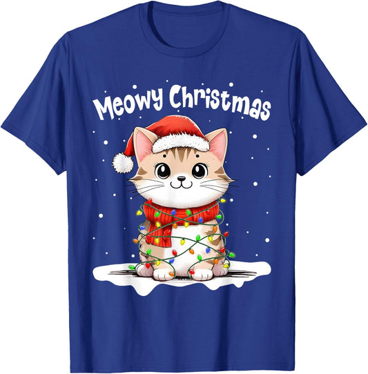 Meowy Catmas Cat Christmas Cute Kitten Cat Santa Xmas Family Women Kids T-Shirt - T-Shirt | Royal