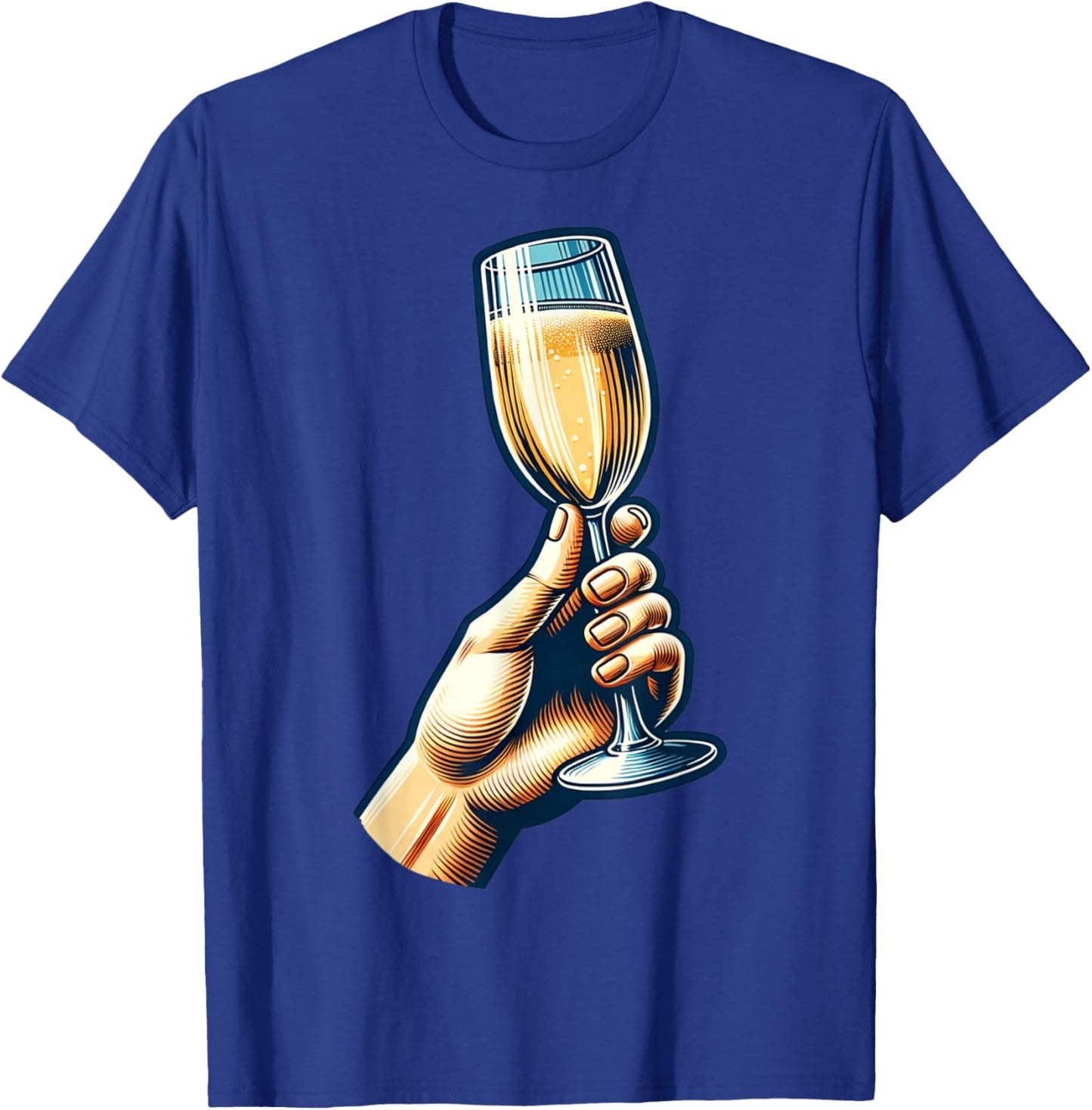 Hand Holding Champagne Glass Cheerful Toast Illustration T-Shirt - T-Shirt | Royal