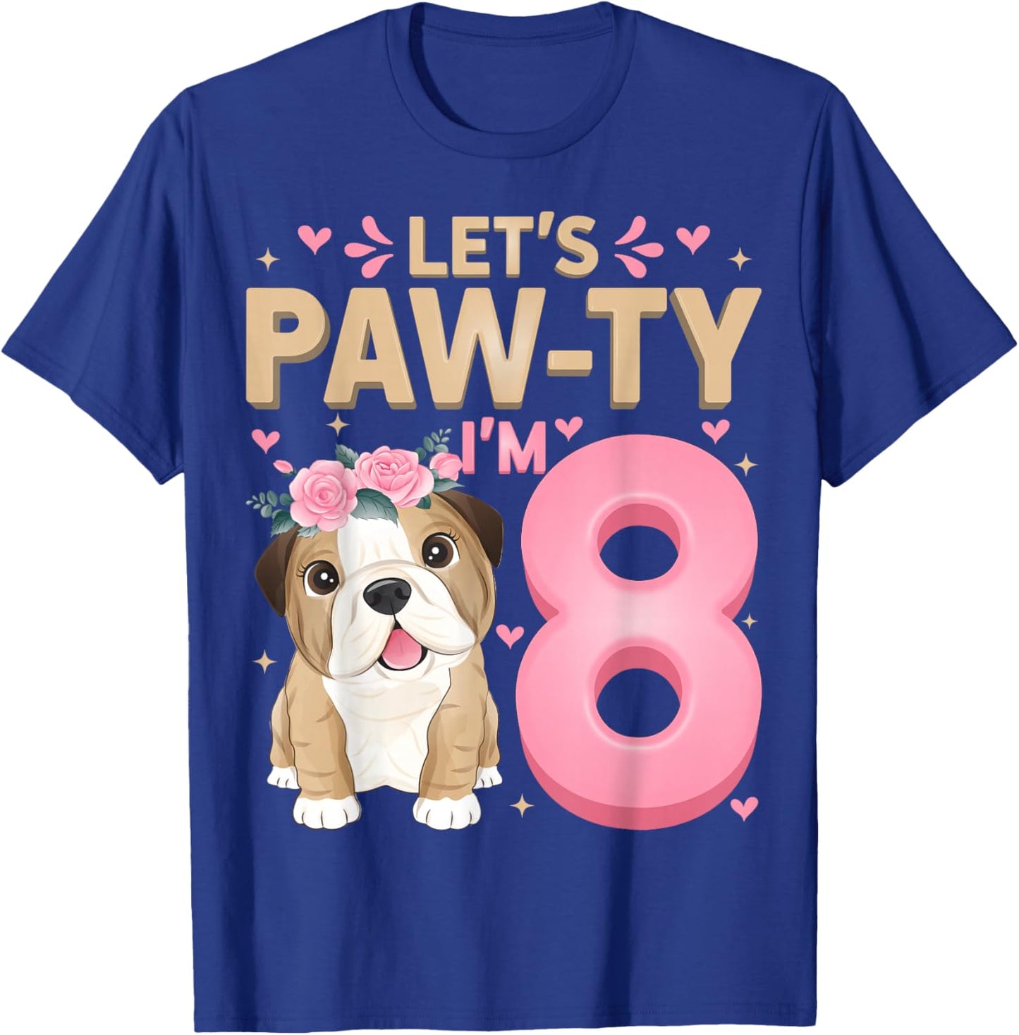 Let's Paw-ty I'm 8 Cute Puppy Dog 8th Birthday Party T-Shirt - T-Shirt | Royal