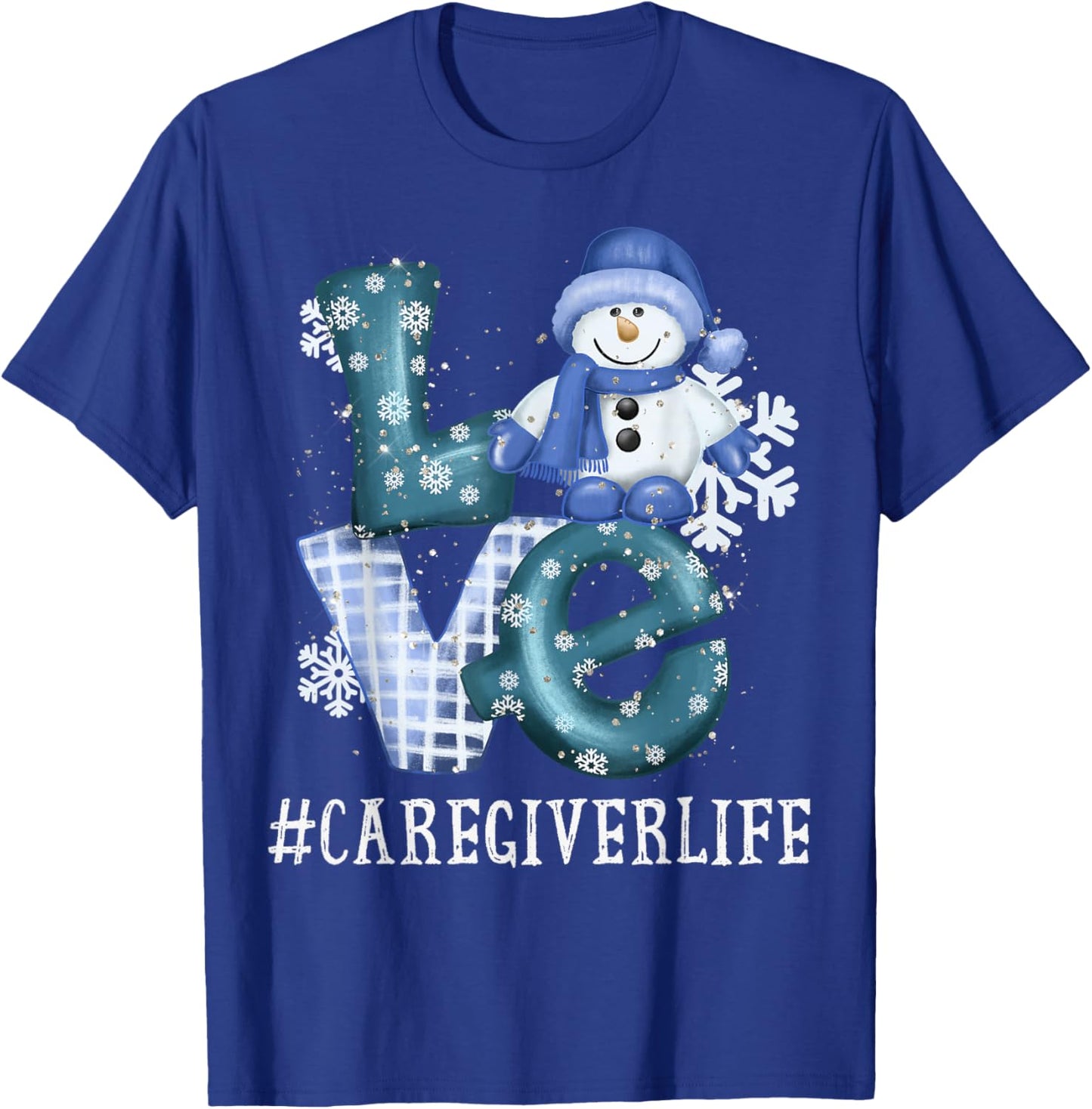 Caregiver Love Snowman Xmas Funny Winter Season Christmas T-Shirt - T-Shirt | Royal
