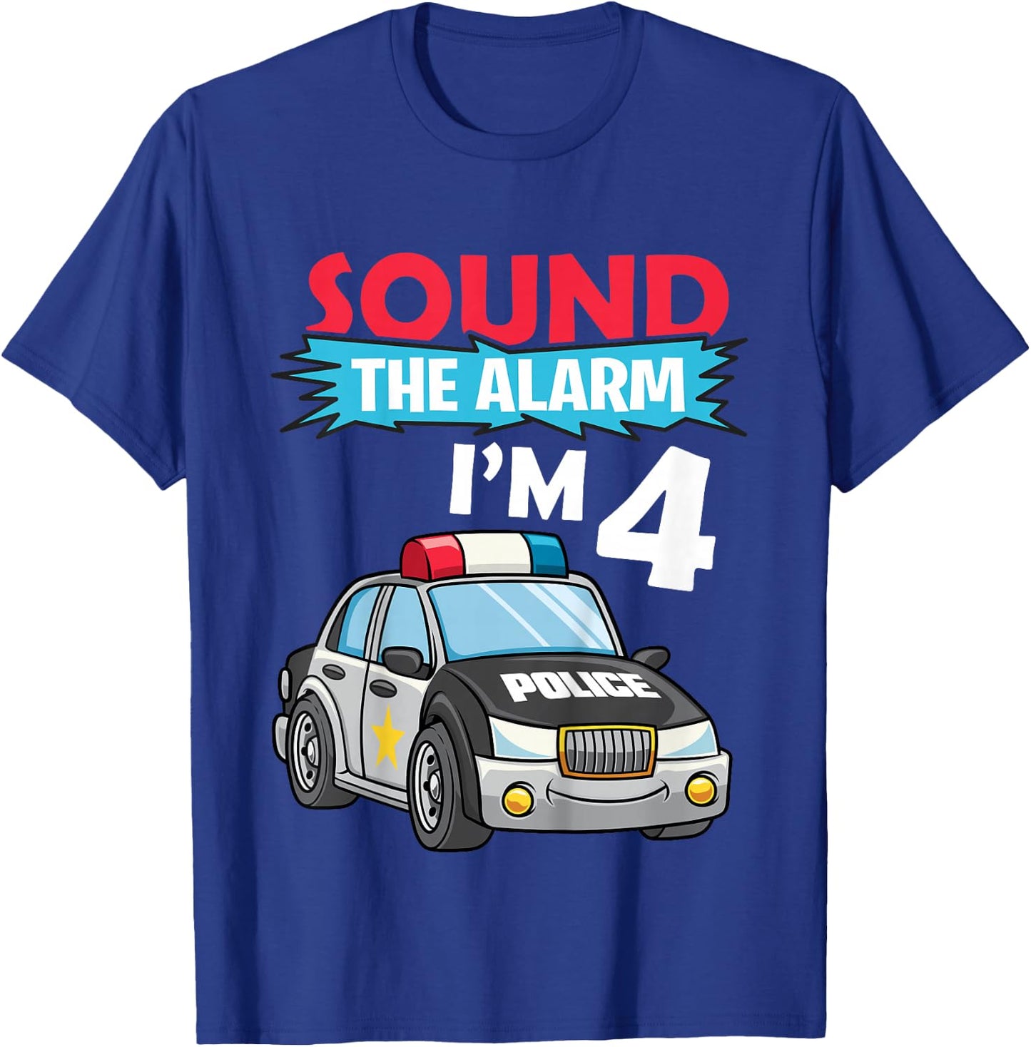 Kids Birthday Boy Shirt 4 Years Old Police Car Policeman Cop T-Shirt - T-Shirt | Royal