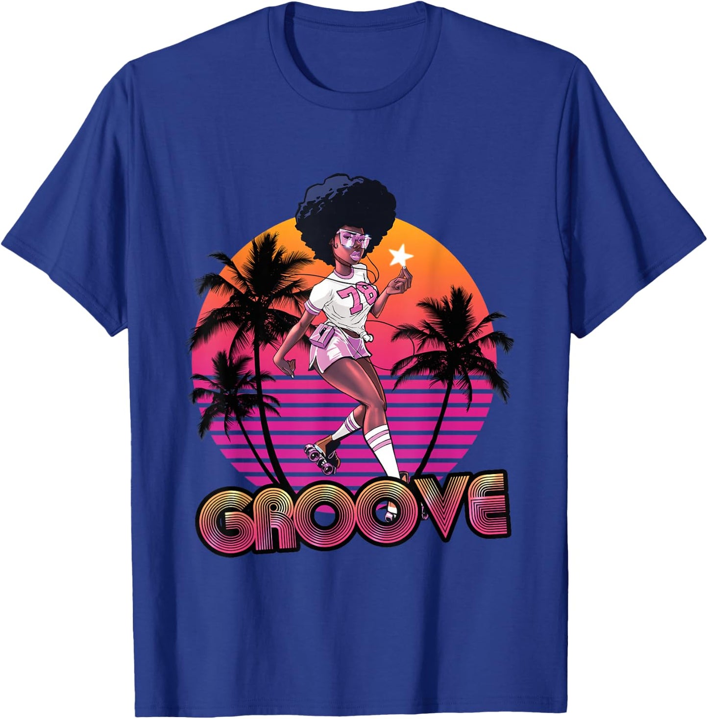 Afro Groove Roller Skates Retro 80s 70s Disco Funk Star T-Shirt - T-Shirt | Royal