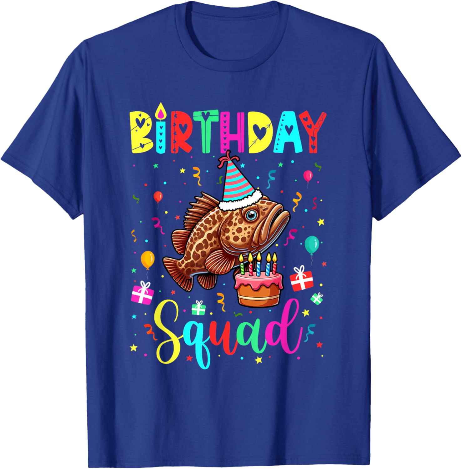 Birthday Squad Colorful Costume Grouper Fish Funny Parties T-Shirt - T-Shirt | Royal
