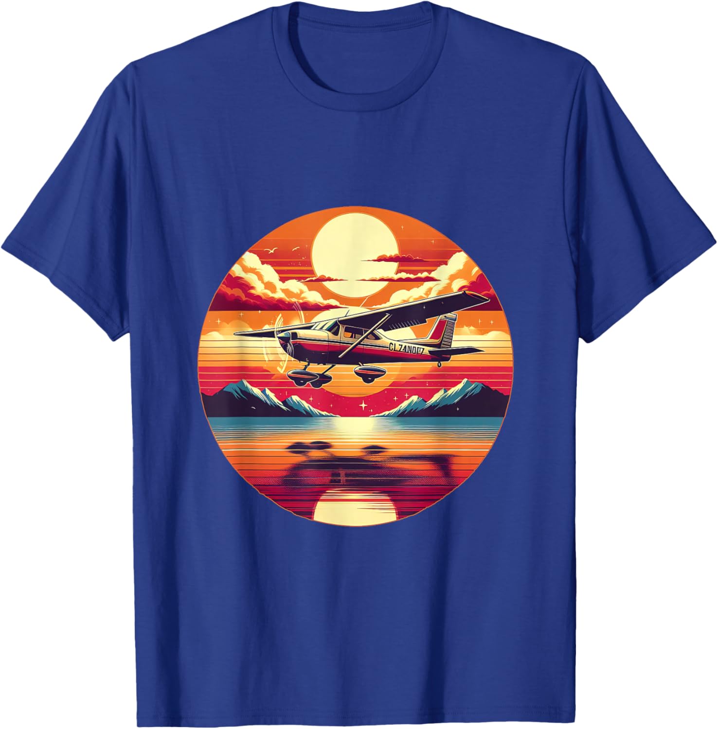 C-172 Skyhawk Vintage C172 Airplane Retro Sunset Pilot T-Shirt - T-Shirt | Royal